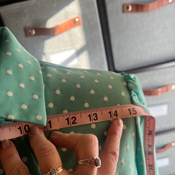 Vintage-Union Made in the USA-Teal Polka Dot Dress with Neck Tie, Belt, Pockets. - Picture 10 of 13
